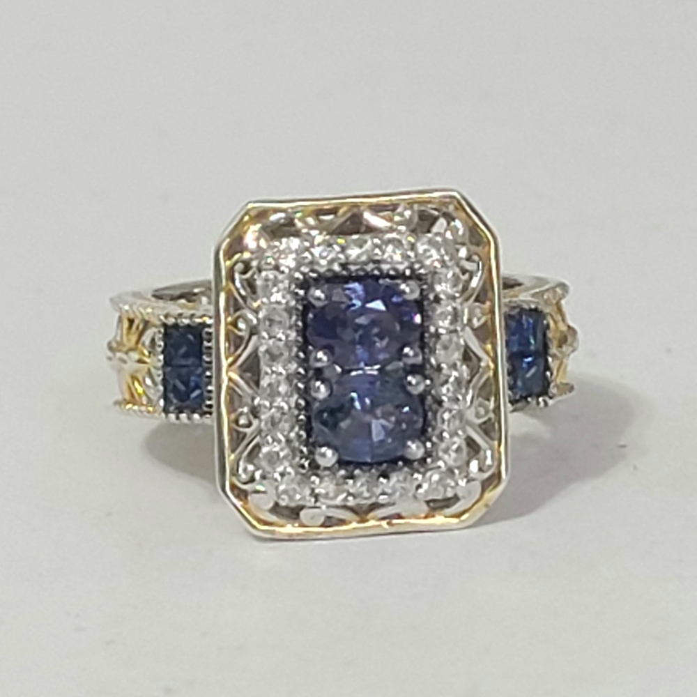 Gems en Vogue Boho Mogok Blue Sapphire 24K Plated Sterling Silver Statement Ring